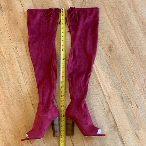 Olivia Jaymes Suede Block Heel Boots, Size 6 Wine - Picture 5 of 6